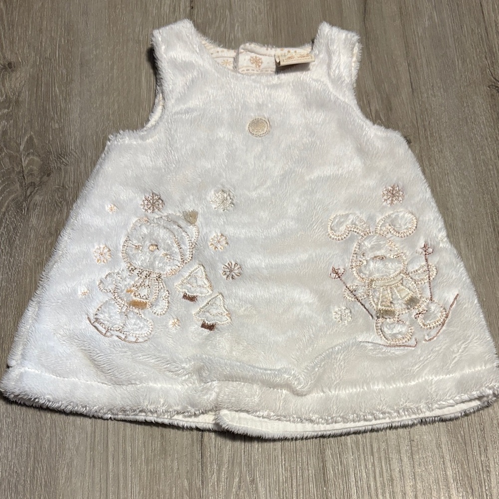 Zip Zap Adorable White Furry Baby Dress